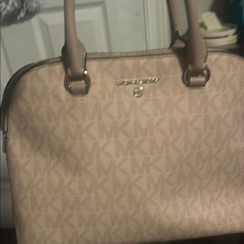 MICHAEL Michael Kors Tan Satchel with Signature MK Print